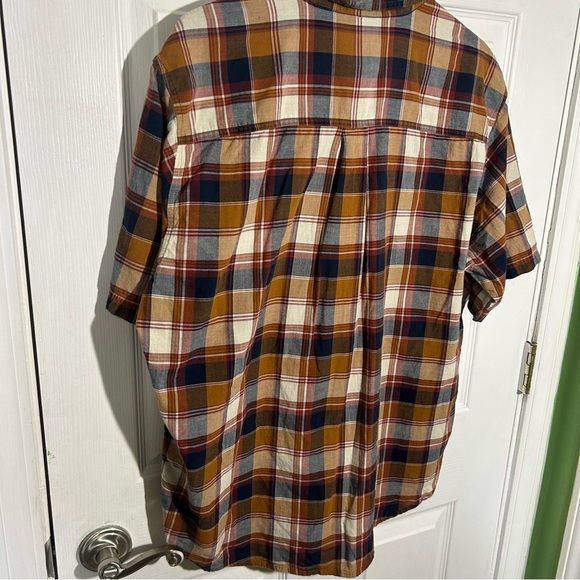 Woolrich Men's Size Large Button Up Shirt Brown Plaid Short Sleeve 100% Cotton - Picture 7 of 11